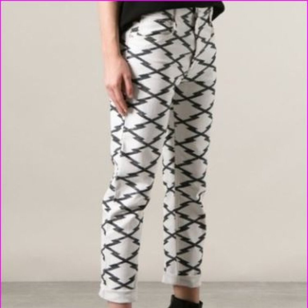 Isabel Marant Etoile Nelly Printed Pant Charcoal and Off White Slim Legs US 4